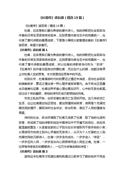 《杜甫传》读后感（精选19篇）