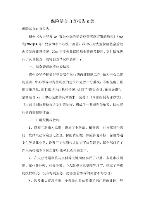 保险基金自查报告3篇