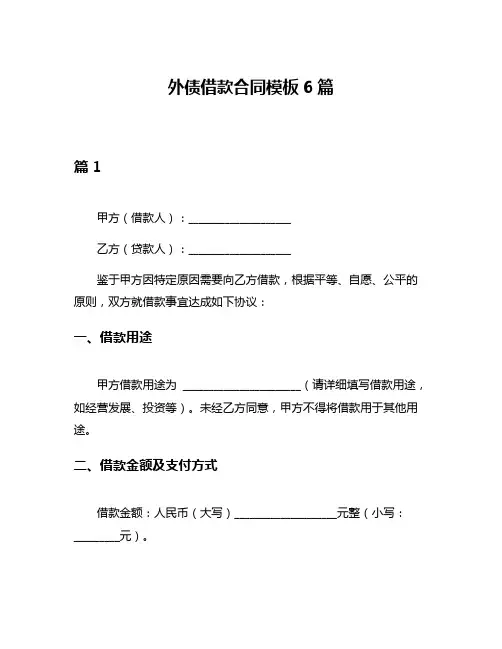 外债借款合同模板6篇