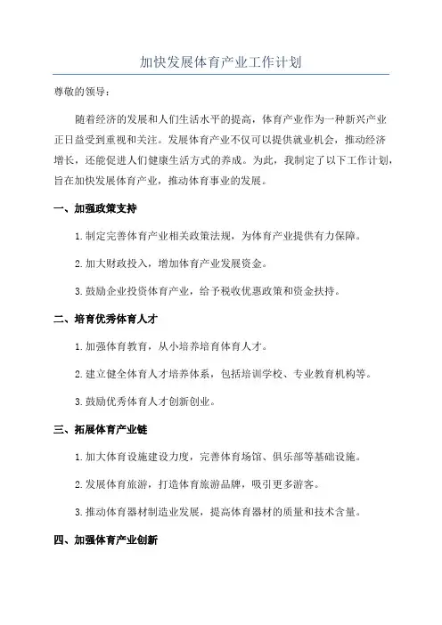 加快发展体育产业工作计划