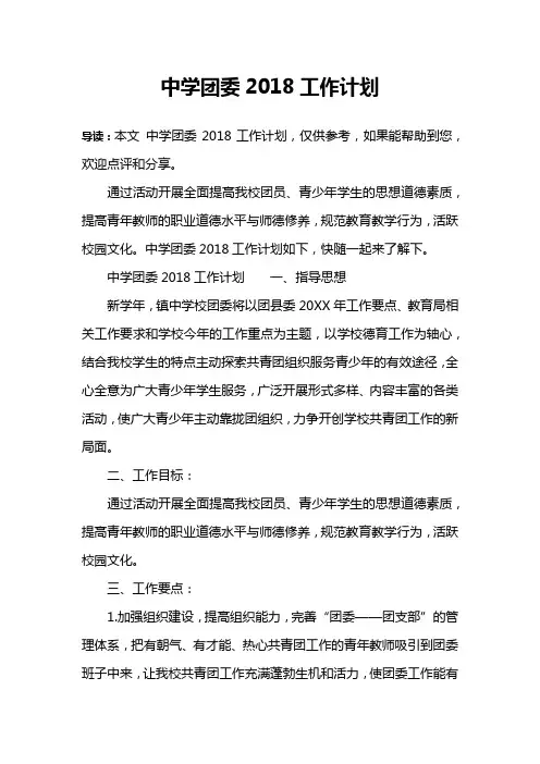 中学团委2018工作计划