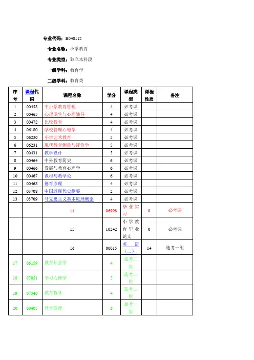 小学教育考试科目