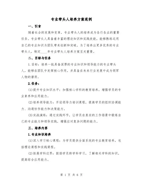 专业带头人培养方案范例(2篇)