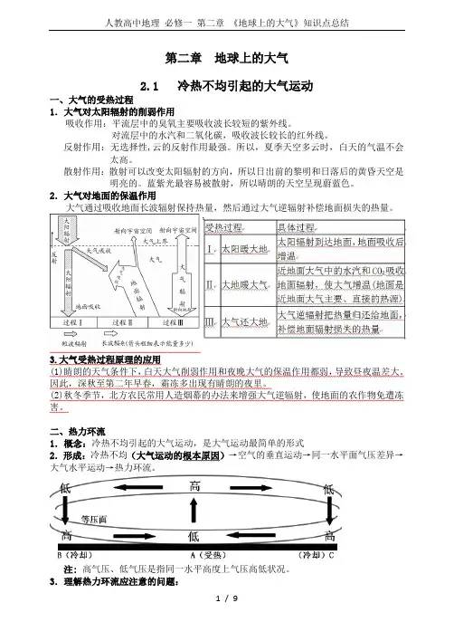 (完整版)人教高中地理必修一第二章《地球上的大气》知识点总结