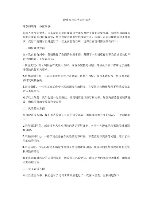 清廉银行自查自纠报告