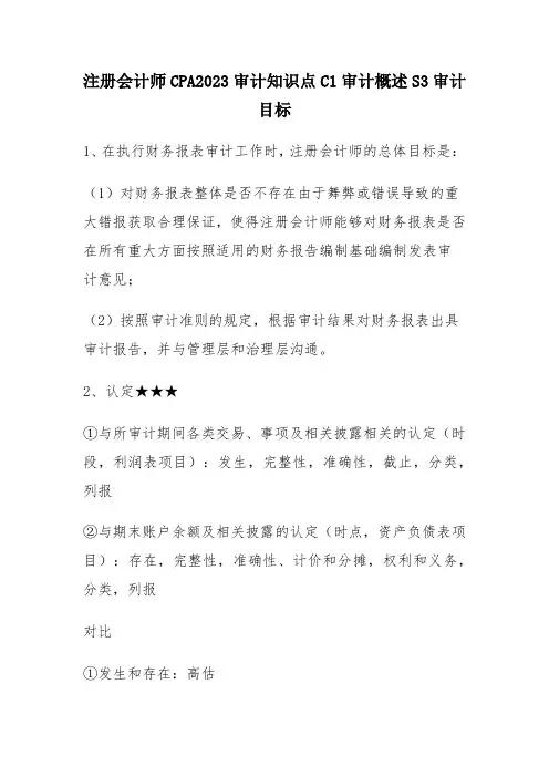 注册会计师CPA2023审计知识点C1审计概述S3审计目标S4审计基本要求