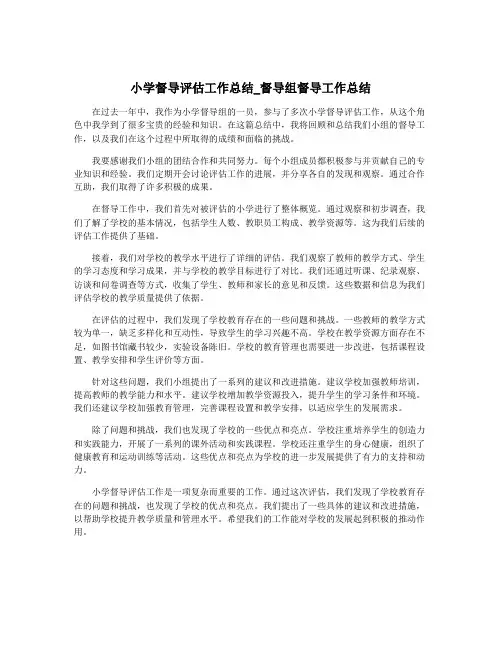 小学督导评估工作总结_督导组督导工作总结