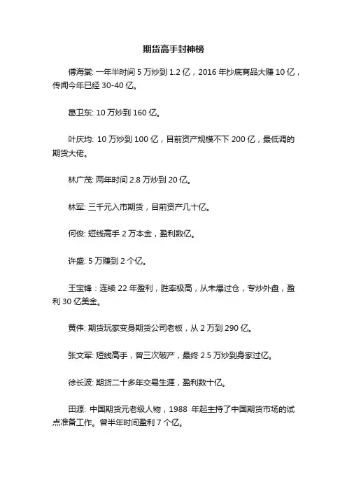 期货高手封神榜
