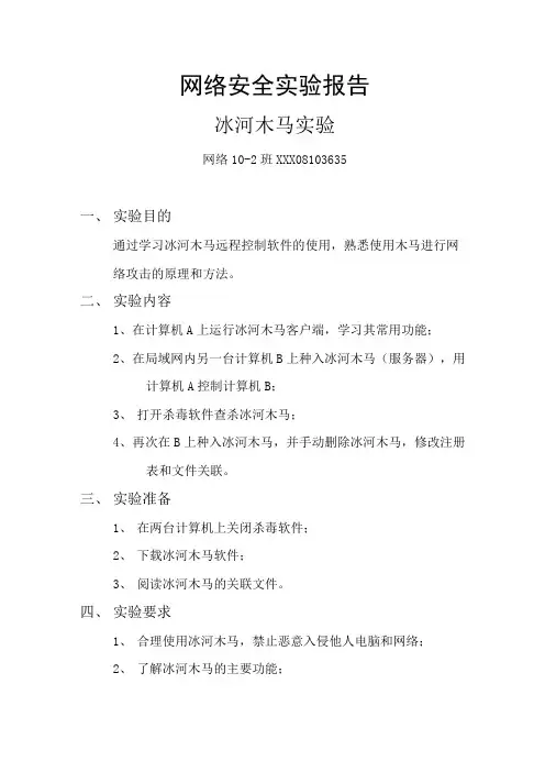 网络安全实验报告冰河木马实验