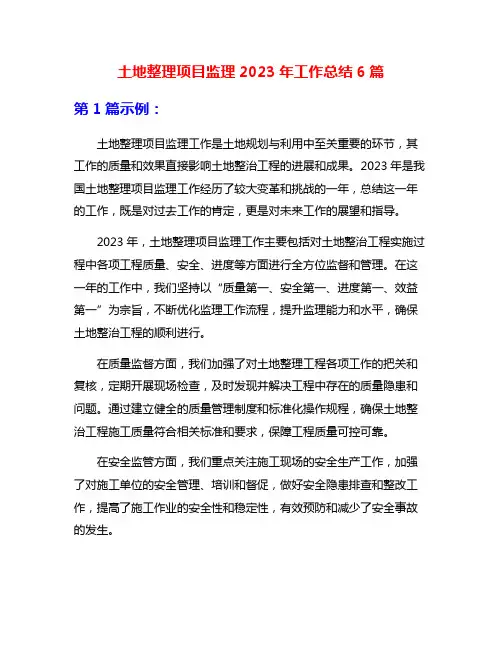 土地整理项目监理2023年工作总结6篇