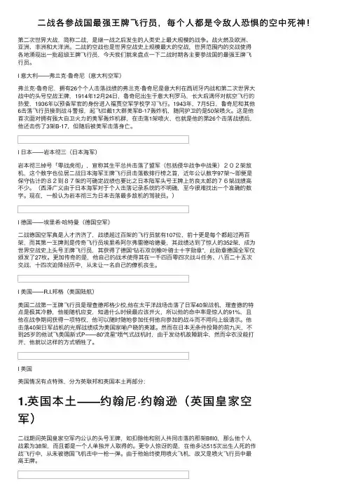 二战各参战国最强王牌飞行员，每个人都是令敌人恐惧的空中死神！