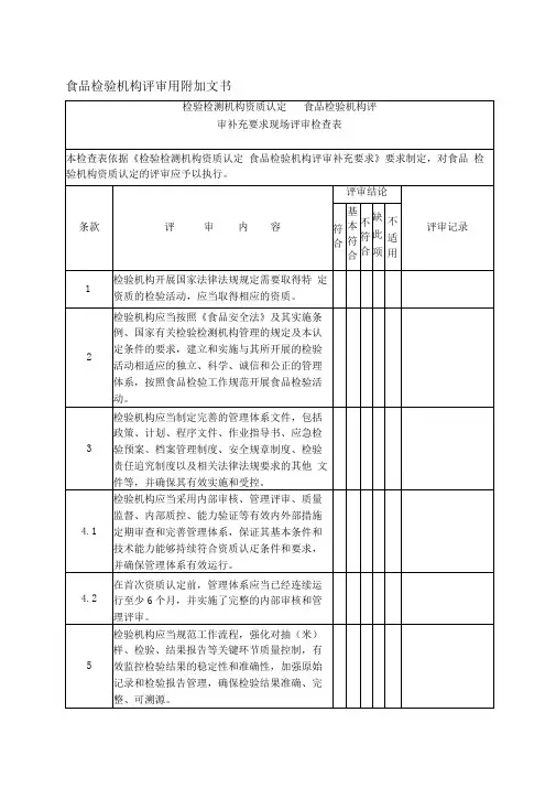 检验检测机构资质认定-食品检验机构评审补充要求现场评审检查表