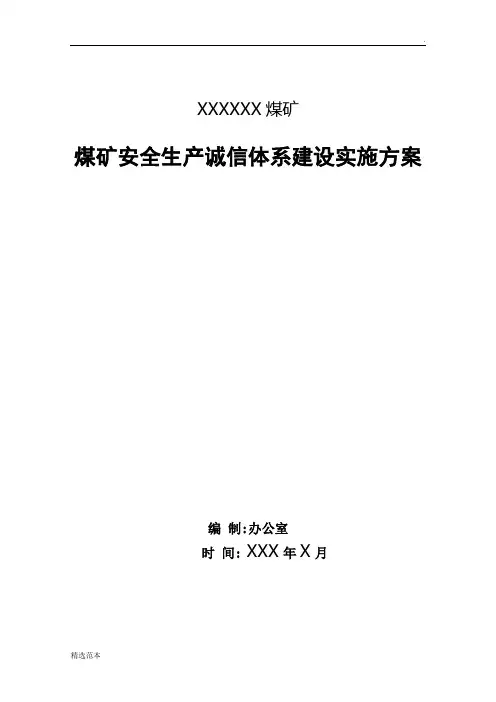 煤矿安全生产诚信建设活动实施方案