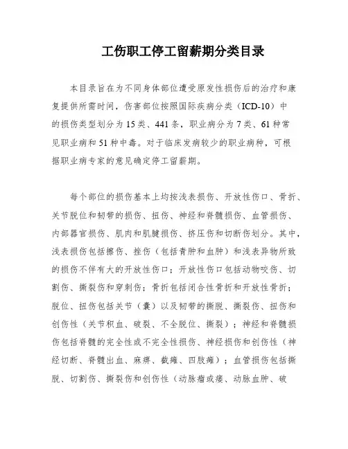 工伤职工停工留薪期分类目录