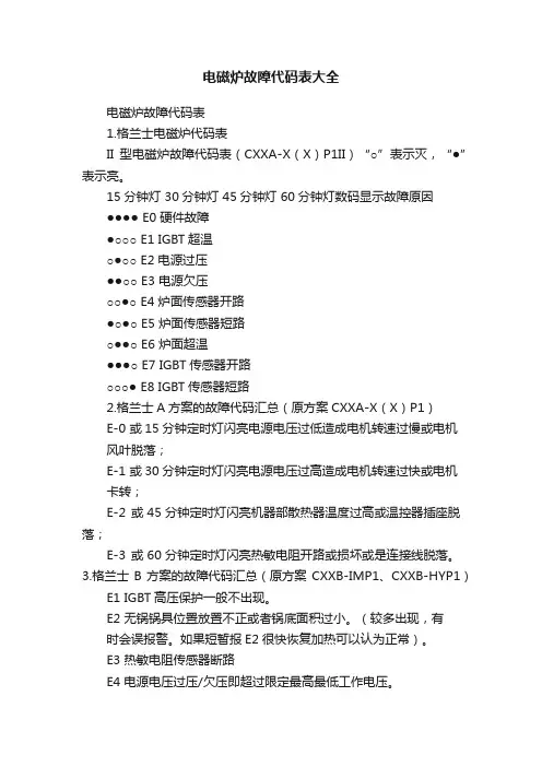 电磁炉故障代码表大全