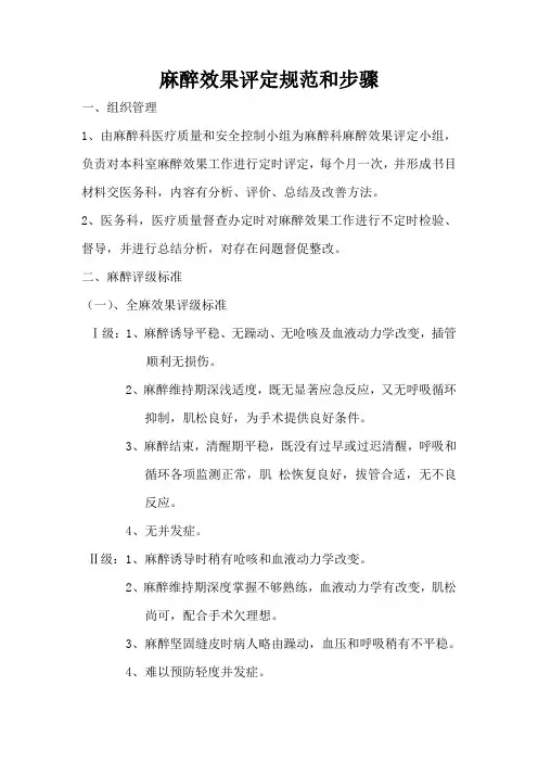 麻醉效果评定分级规范与流程