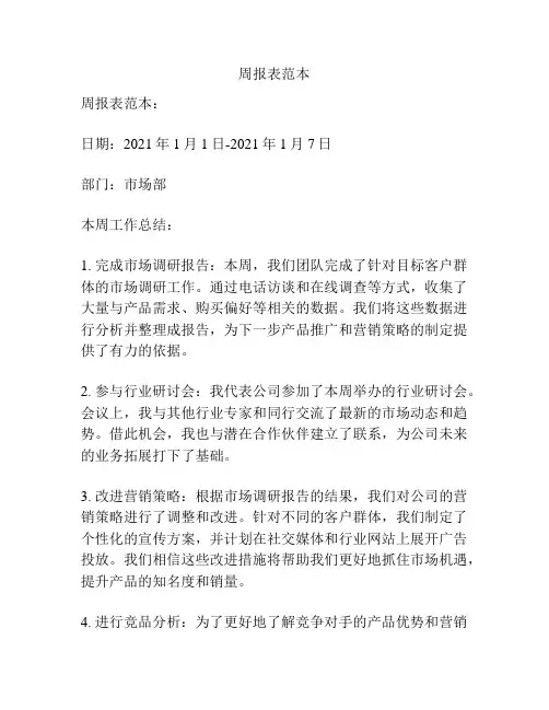 周报表范本