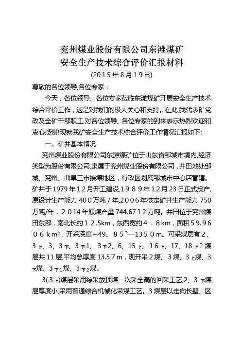 安全生产综合评价汇报材料