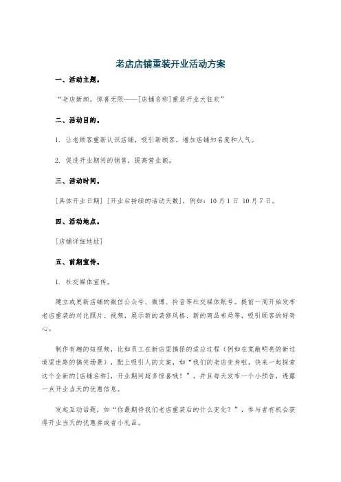 老店店铺重装开业活动方案