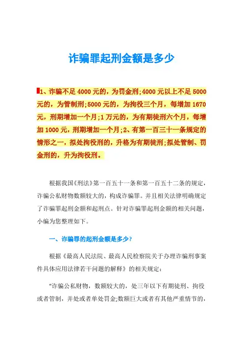 诈骗罪起刑金额是多少