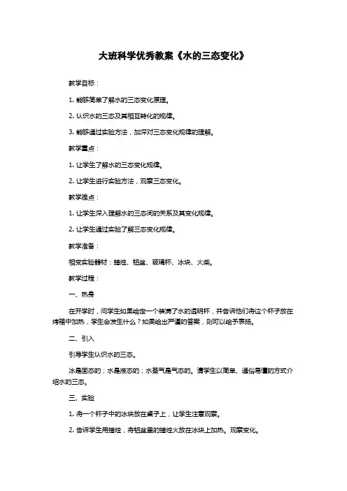大班科学优秀教案《水的三态变化》