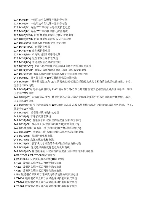 电线电缆规格型号表一览大全