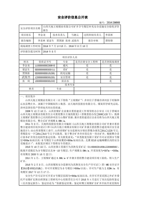 安全评价信息公开表