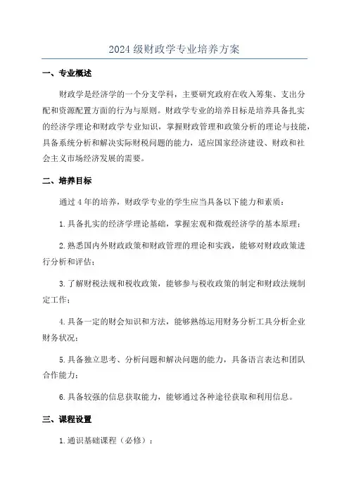 2024级财政学专业培养方案