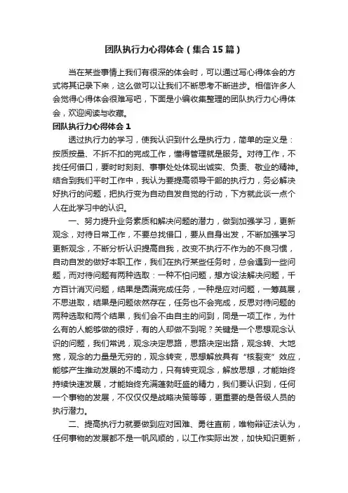 团队执行力心得体会（集合15篇）