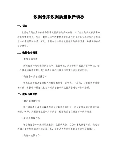 数据仓库数据质量报告模板