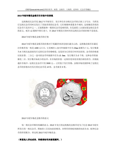 2013年蛇年梅花金银币在市场中的表现