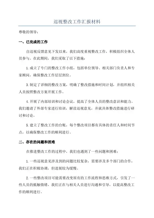 巡视整改工作汇报材料