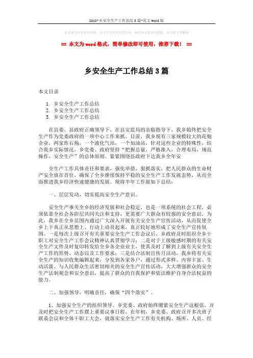 2018-乡安全生产工作总结3篇-范文word版 (9页)