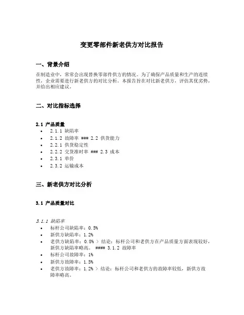 变更零部件新老供方对比报告
