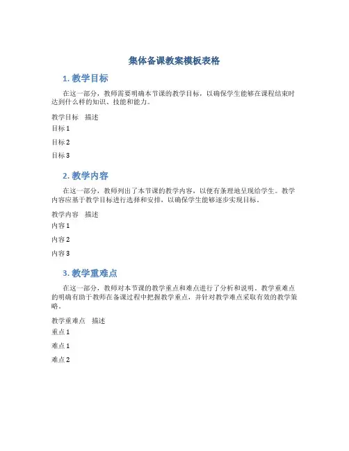 集体备课教案模板表格