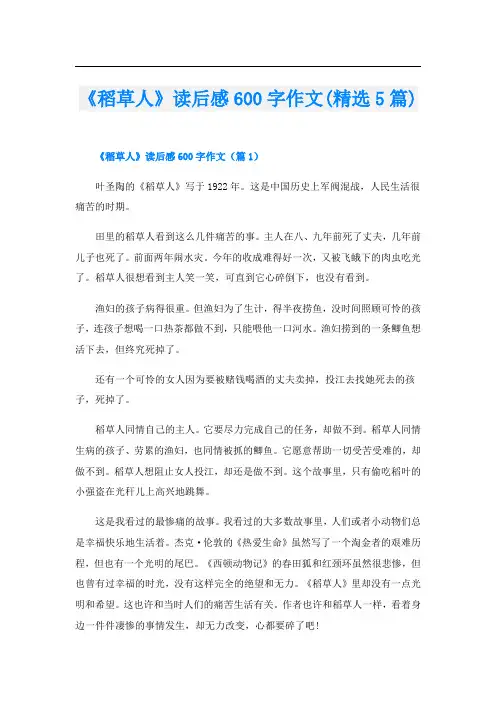 《稻草人》读后感600字作文(精选5篇)