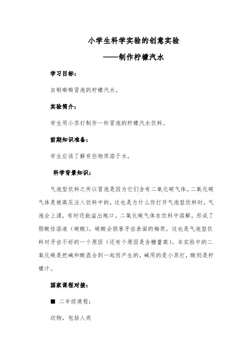小学生科学实验的创意实验——制作柠檬汽水