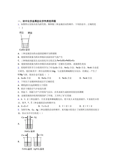 中考化学专项训练：金属的化学性质综合练习