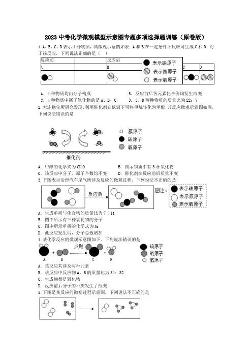 2023中考化学微观模型示意图专题多项选择题训练(原卷版)