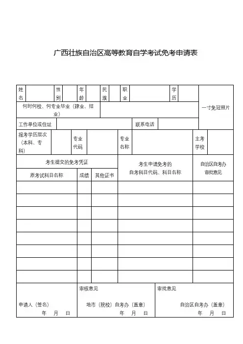 广西壮族自治区高等教育自学考试免考申请表【模板】