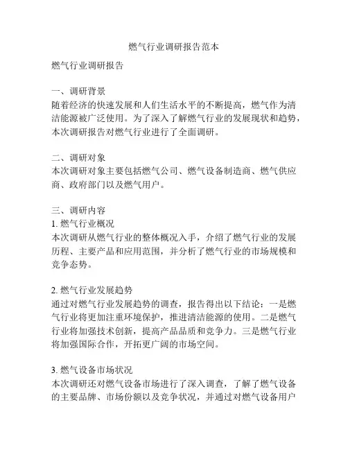 燃气行业调研报告范本