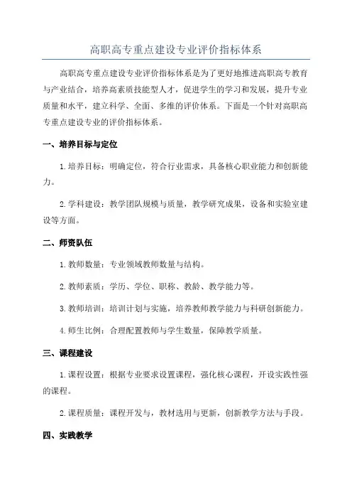 高职高专重点建设专业评价指标体系