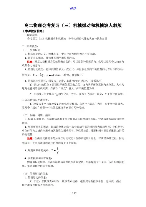 高二物理会考复习(三)机械振动和机械波人教版知识精讲