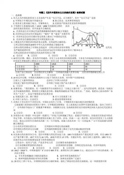 高中历史专题二《近代中国资本主义的曲折发展》检测试题