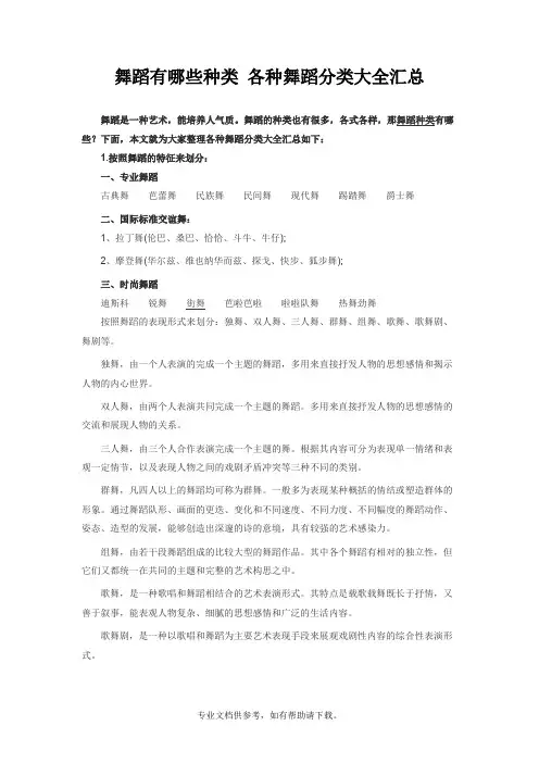 舞蹈有哪些种类