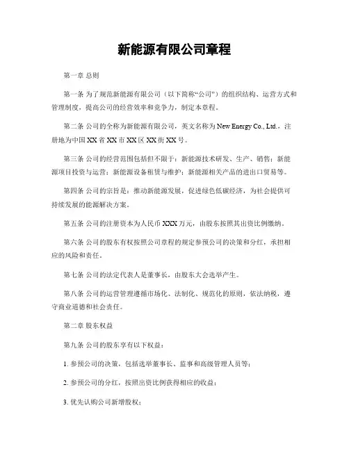 新能源有限公司章程