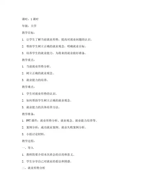 就业主题班会教案大学