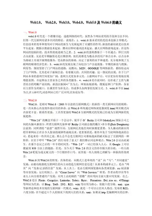 Web1.0、 Web2.0、Web3.0、Web4.0、Web5.0及Web6.0的涵义