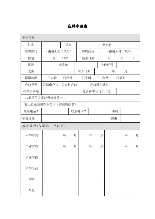 应聘申请表
