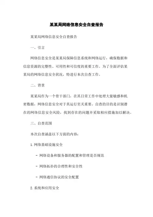 某某局网络信息安全自查报告